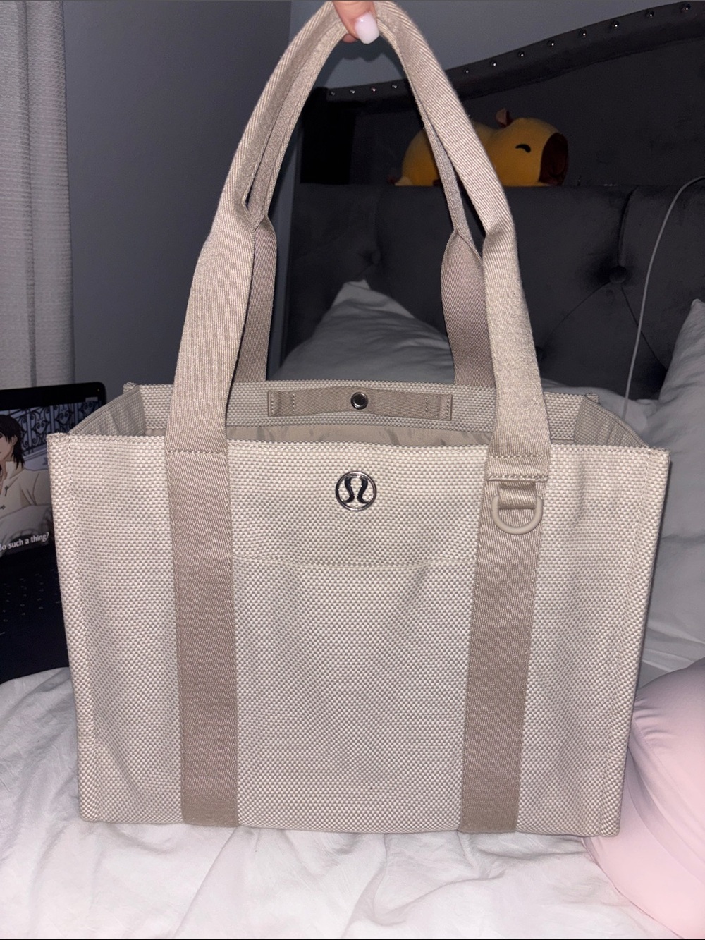 lululemon athletica Taupe Canvas Tote with Logo